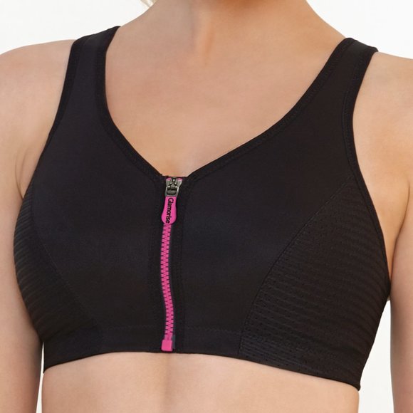 Glamorise SPORT Bra 44B (HIGH-IMPACT) Wicks! (RACERBACK) T-Back Zip-Up Black NEW - Picture 4 of 16